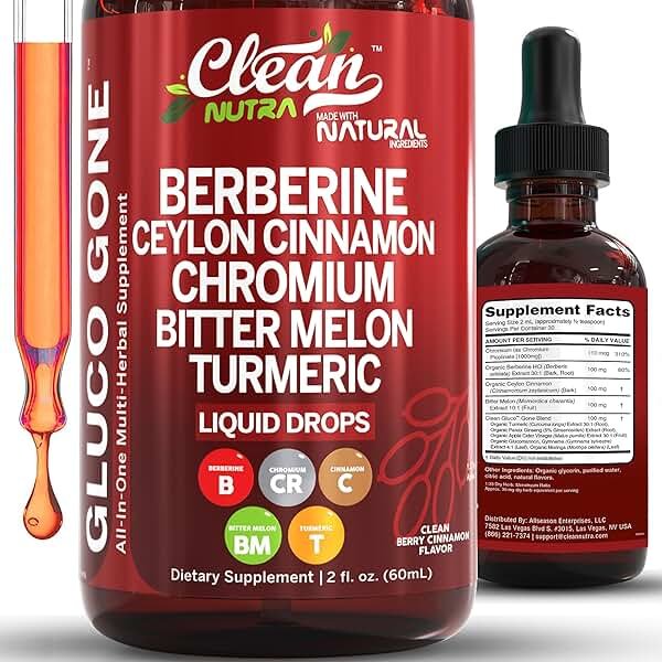 Clean Nutra Berberine with Ceylon Cinnamon Supplement Liquid Drops + Bitter Melon Extract, Glucomannan, Gymnema, Chromium, Turmeric, Organic Panax Ginseng, Moringa GLP-1 Support - Product Image