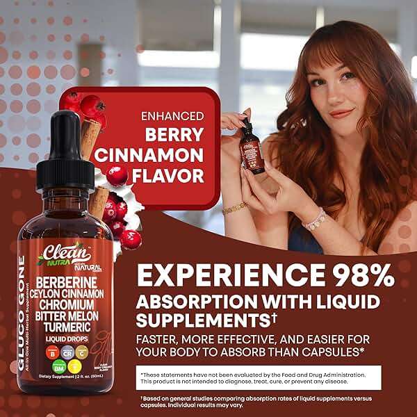 Clean Nutra Berberine with Ceylon Cinnamon Supplement Liquid Drops + Bitter Melon Extract, Glucomannan, Gymnema, Chromium, Turmeric, Organic Panax Ginseng, Moringa GLP-1 Support - Image 8