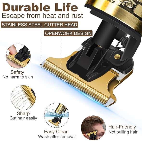YOGINGO Professional Hair Trimmer for Men, Cordless Rechargeable Beard Trimmer Hair Clippers for Men, Metal Body Cutting Grooming Kit, Beard Shaver Barbershop, Bronze - Image 4