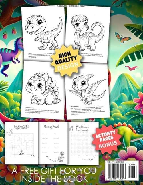 Toddler Dinosaur Coloring Book Ages 2-4 - Color, Play, Learn!: 40 Cute Dino Coloring Pages with Dinosaurs' Names and Descriptions + Fun Educational ... Doodle - A Coloring Book for Kids, Series) - Image 2