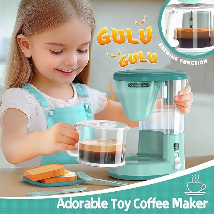 BRIGPICIOUS Kids Play Kitchen Accessories Toys Set, Pretend Play Kitchen Appliances Kit - Blender, Coffee Maker, Mixer, Toasters with Light & Sound, Playhouse Role Play Toy Gift for Girl Ages 3 4 5 6 - Image 4