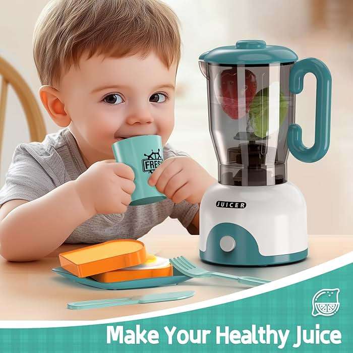 BRIGPICIOUS Kids Play Kitchen Accessories Toys Set, Pretend Play Kitchen Appliances Kit - Blender, Coffee Maker, Mixer, Toasters with Light & Sound, Playhouse Role Play Toy Gift for Girl Ages 3 4 5 6 - Image 6