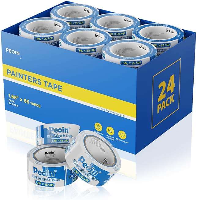 Peoin Blue Painters Tape 2 Inch Wide Bulk, 24 Roll Painting Tape Blue Masking Tape for Painting Wall DIY Edge, Paint 1.88 Inch 55 Yards X 24 Rolls 1320 Total Yards - Image 1