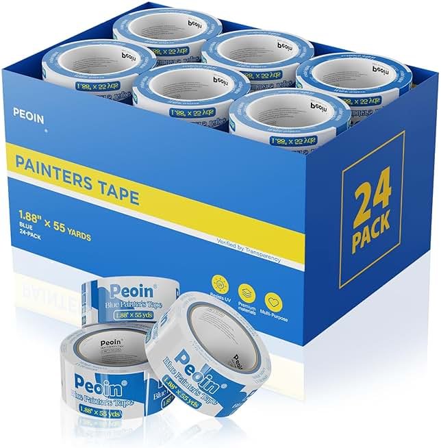 Peoin Blue Painters Tape 2 Inch Wide Bulk, 24 Roll Painting Tape Blue Masking Tape for Painting Wall DIY Edge, Paint 1.88 Inch 55 Yards X 24 Rolls 1320 Total Yards - Product Image