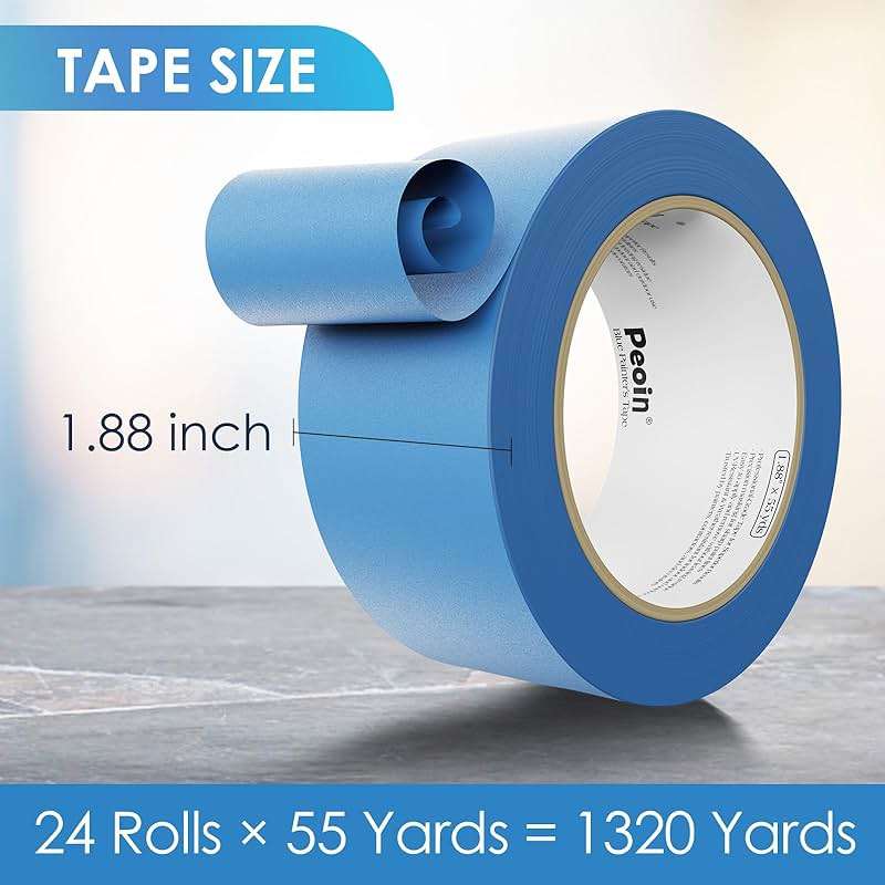 Peoin Blue Painters Tape 2 Inch Wide Bulk, 24 Roll Painting Tape Blue Masking Tape for Painting Wall DIY Edge, Paint 1.88 Inch 55 Yards X 24 Rolls 1320 Total Yards - Image 2