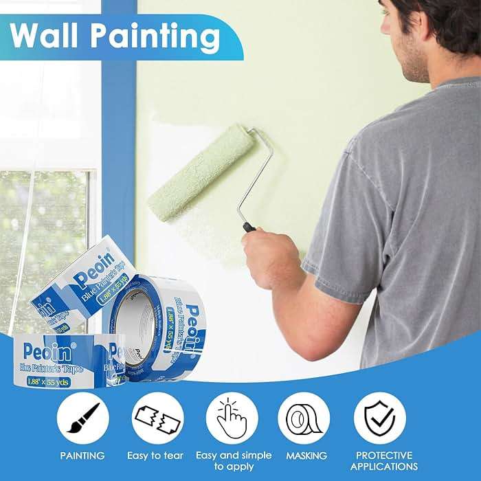Peoin Blue Painters Tape 2 Inch Wide Bulk, 24 Roll Painting Tape Blue Masking Tape for Painting Wall DIY Edge, Paint 1.88 Inch 55 Yards X 24 Rolls 1320 Total Yards - Image 6