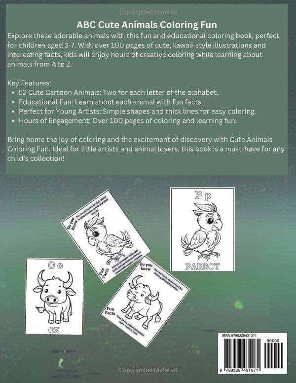 ABC Cute Animals Coloring Fun: Color, Learn, and Explore with Fun Facts: Discover Adorable Creatures from A-Z: Engage with Fun Facts and Delightful Drawings - Image 2