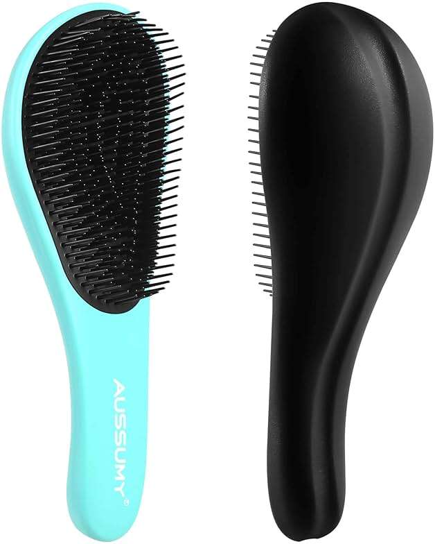 Aussumy 2 Pack Detangling Hair Brush - Detangler Hairbrush with Ultra Soft Bristles for Effortless Tangle Removal - For Dry Wet Damaged Curly Hair for Men Women Girls Boys Kids - Black & Green - Image 1