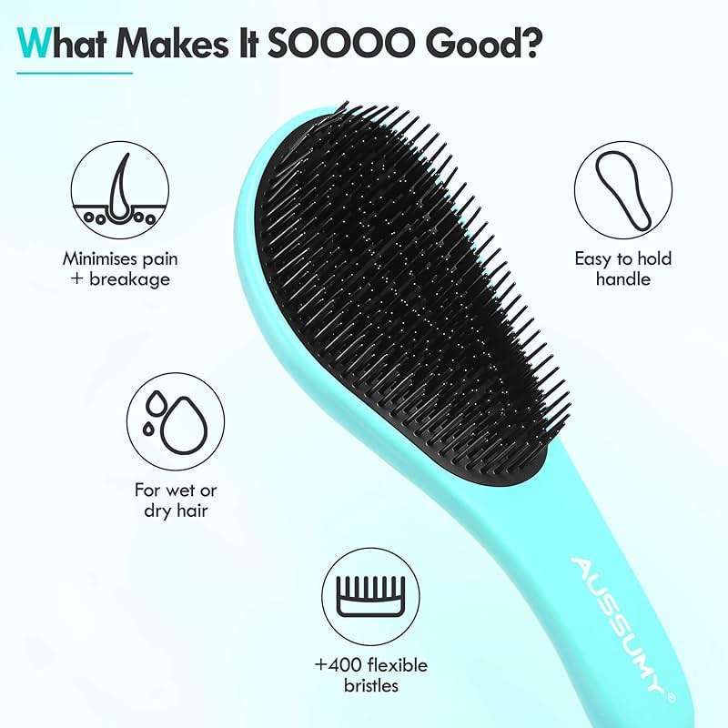 Aussumy 2 Pack Detangling Hair Brush - Detangler Hairbrush with Ultra Soft Bristles for Effortless Tangle Removal - For Dry Wet Damaged Curly Hair for Men Women Girls Boys Kids - Black & Green - Image 2