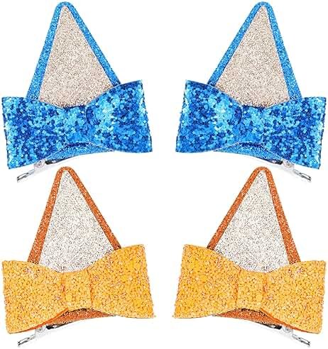Blue Ears Hair Clips, Mabor 2 Pair Hair Pin Barrettes Hair Accessories for Halloween Costume Birthday Decorations Theme Party Supplies Cosplay for Boys and Girls (Blue and Orange) - Product Image