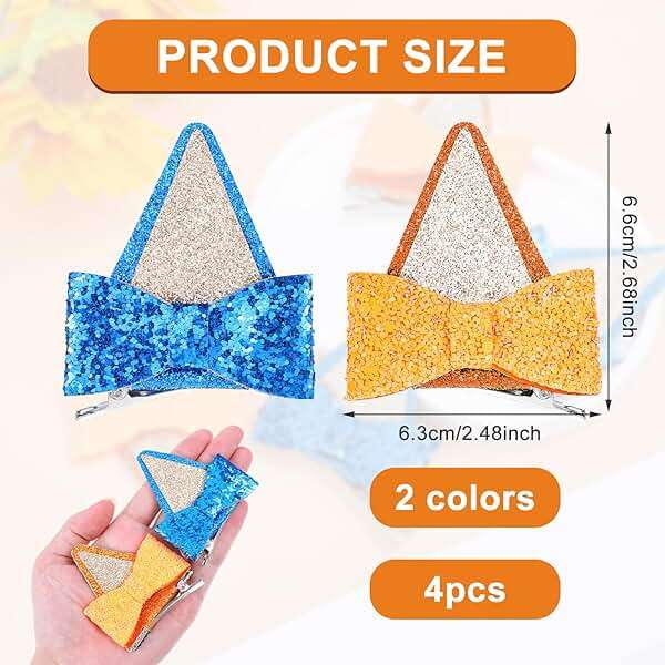 Blue Ears Hair Clips, Mabor 2 Pair Hair Pin Barrettes Hair Accessories for Halloween Costume Birthday Decorations Theme Party Supplies Cosplay for Boys and Girls (Blue and Orange) - Image 2