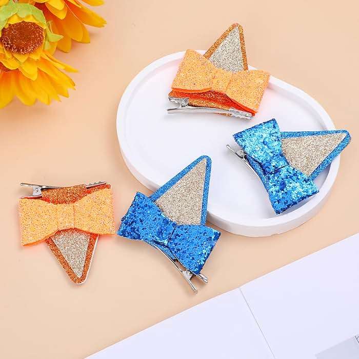 Blue Ears Hair Clips, Mabor 2 Pair Hair Pin Barrettes Hair Accessories for Halloween Costume Birthday Decorations Theme Party Supplies Cosplay for Boys and Girls (Blue and Orange) - Image 4