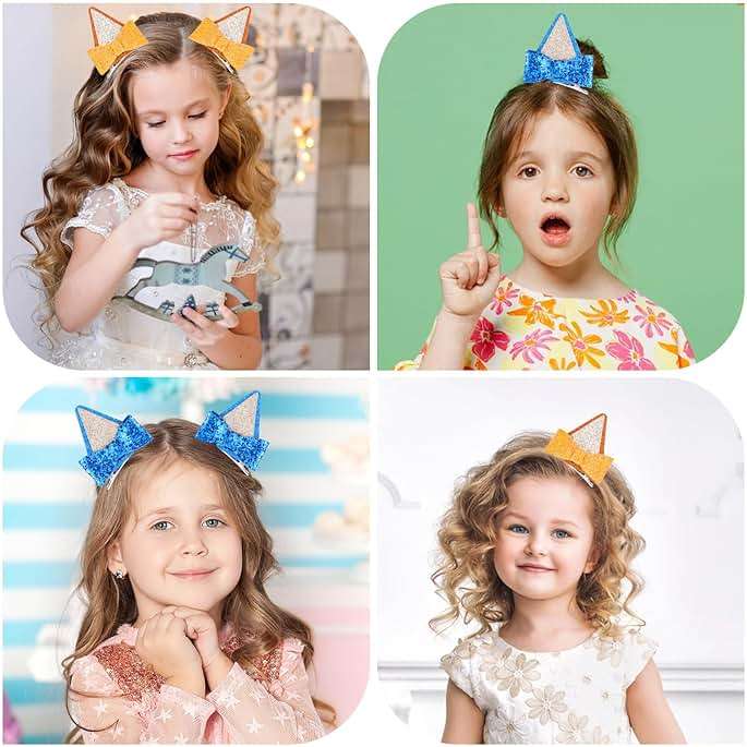 Blue Ears Hair Clips, Mabor 2 Pair Hair Pin Barrettes Hair Accessories for Halloween Costume Birthday Decorations Theme Party Supplies Cosplay for Boys and Girls (Blue and Orange) - Image 5