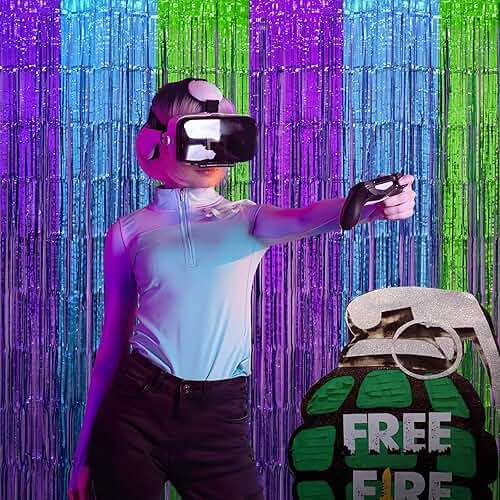 Mega-L Video Game Birthday Decorations, 2Pack Purple Blue Green for Night Backdrop Streamers 3.3x6.6ft Foil Fringe Curtains for Boys Game Fans Holiday Party Supplies Pixel Photobooth Props Wall Decors - Image 7