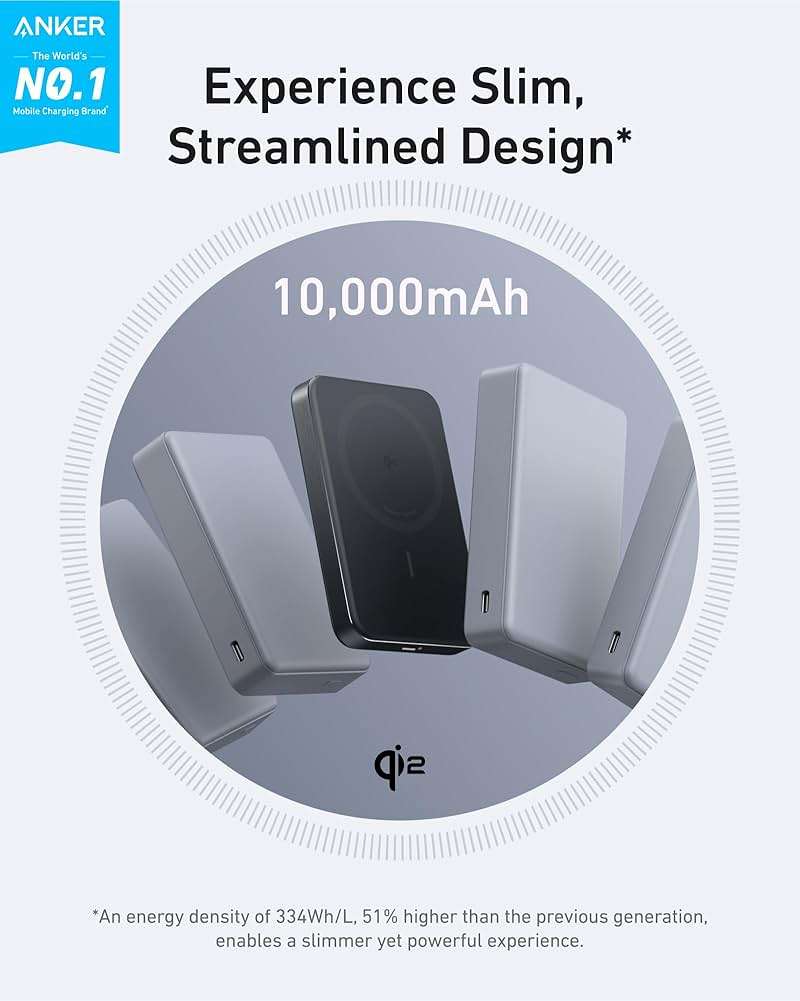 Anker MagGo Power Bank, Slim 10,000mAh Magnetic Battery Pack, Qi2 Certified 15W Ultra-Fast MagSafe Compatible Portable Charger, Ergonomic Design, for iPhone17/16/15/14 Series, and More - Image 2