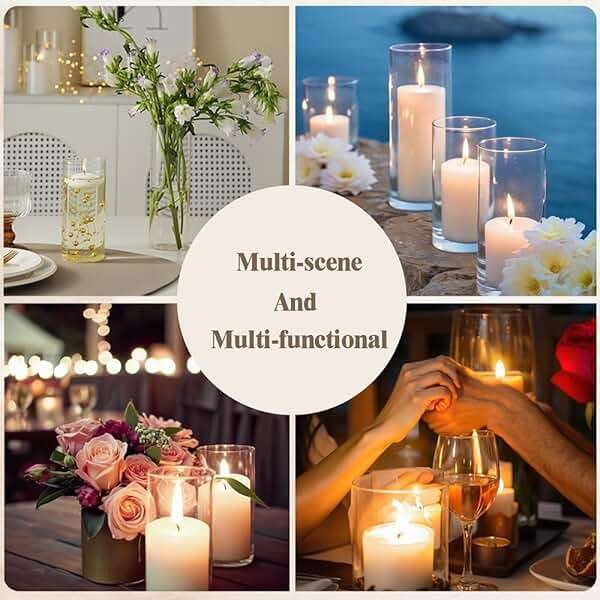 PNJHDZ 24 Pcs White Pillar Candles and Glass Candle Holders Cylinder Candle Vases for Pillar Candles Hurricane Candle Holders Set for Wedding Party, Event, Home Office Decor - Image 4