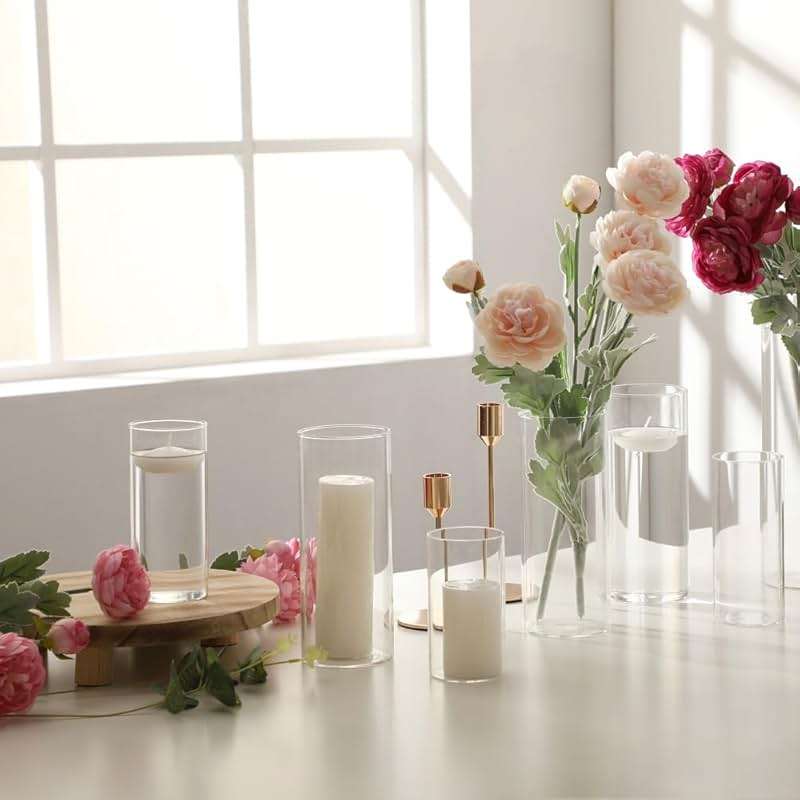 PNJHDZ 24 Pcs White Pillar Candles and Glass Candle Holders Cylinder Candle Vases for Pillar Candles Hurricane Candle Holders Set for Wedding Party, Event, Home Office Decor - Image 5