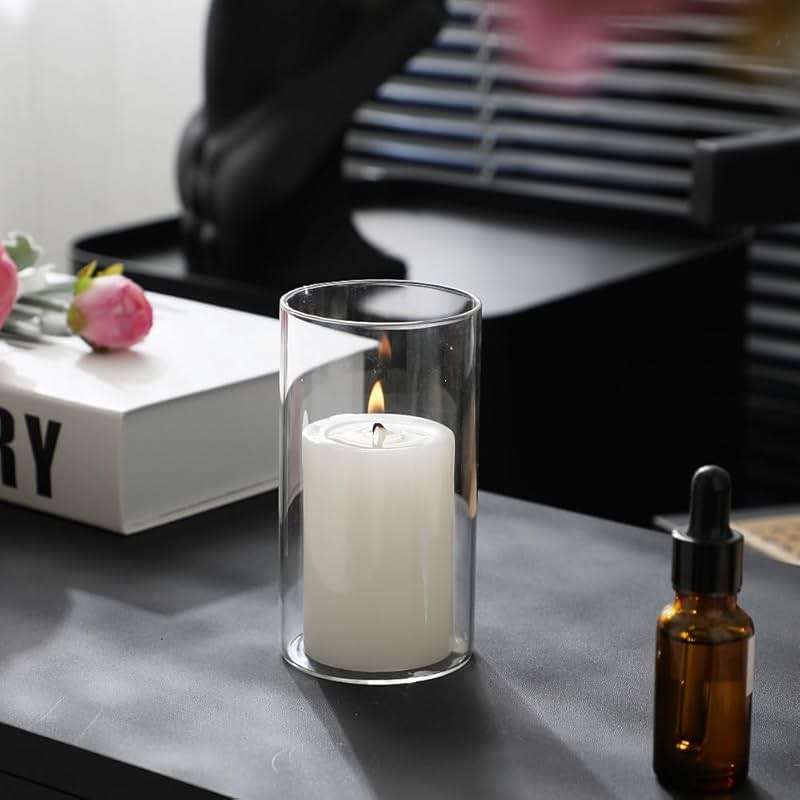 PNJHDZ 24 Pcs White Pillar Candles and Glass Candle Holders Cylinder Candle Vases for Pillar Candles Hurricane Candle Holders Set for Wedding Party, Event, Home Office Decor - Image 7