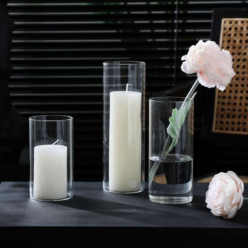 PNJHDZ 24 Pcs White Pillar Candles and Glass Candle Holders Cylinder Candle Vases for Pillar Candles Hurricane Candle Holders Set for Wedding Party, Event, Home Office Decor - Image 9