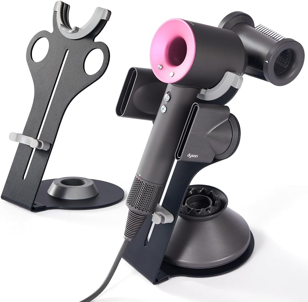 Arondson Hair Dryer Holder for Dyson Supersonic, Magnetic Blow Dryer Holder to Store 5 Hair Dryer Attachments with Power Plug Cable Organizer, Carbon steel Stand - Product Image