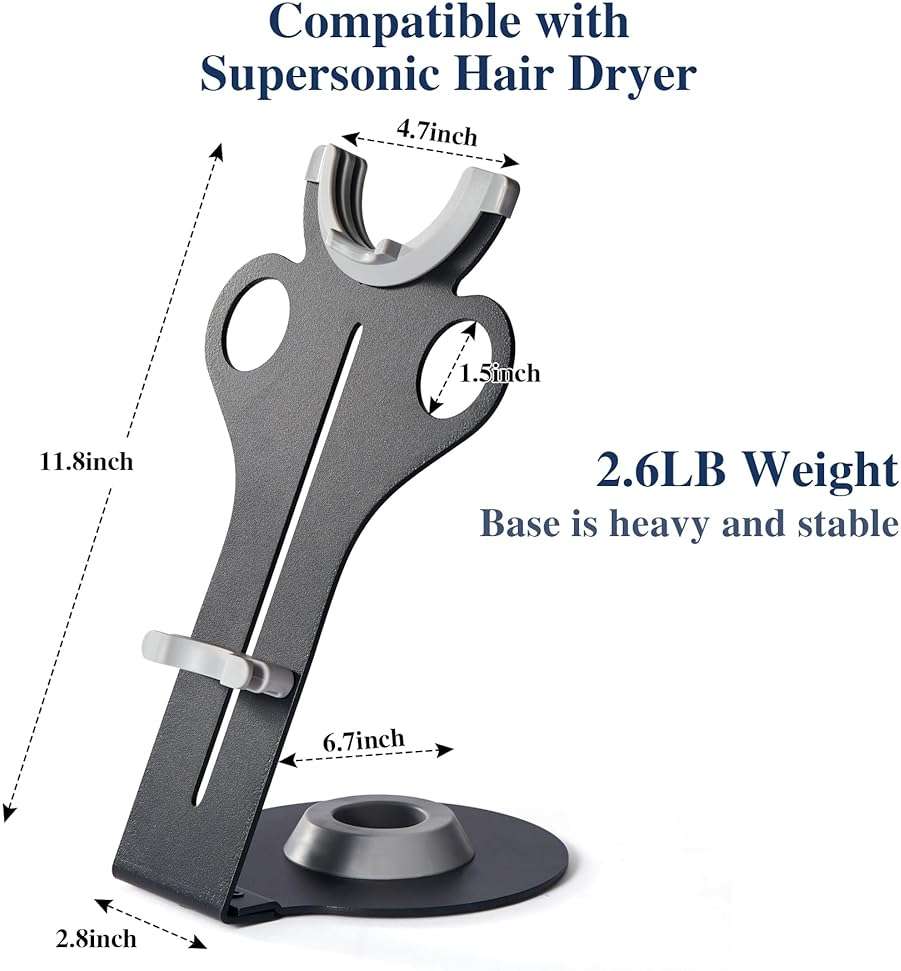 Arondson Hair Dryer Holder for Dyson Supersonic, Magnetic Blow Dryer Holder to Store 5 Hair Dryer Attachments with Power Plug Cable Organizer, Carbon steel Stand - Image 2