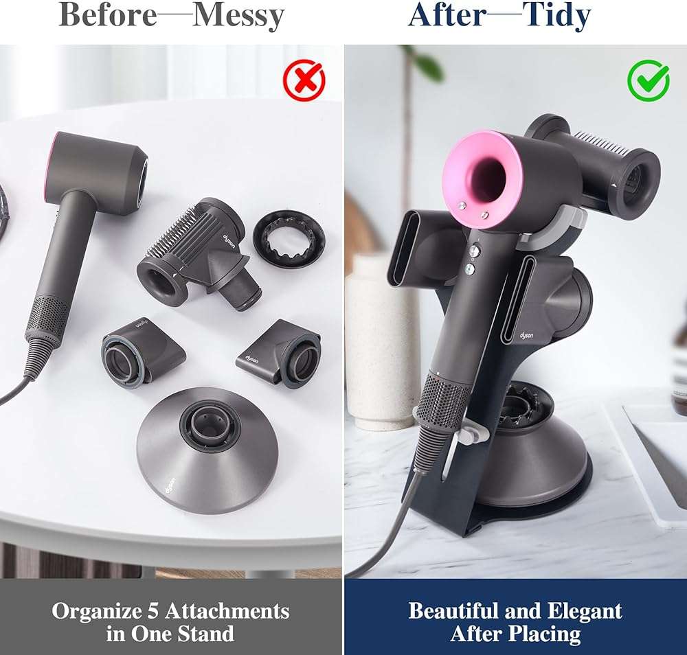 Arondson Hair Dryer Holder for Dyson Supersonic, Magnetic Blow Dryer Holder to Store 5 Hair Dryer Attachments with Power Plug Cable Organizer, Carbon steel Stand - Image 6