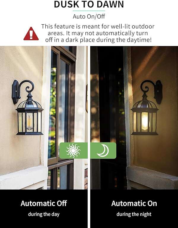 Qualilux Dusk to Dawn Edison Light Bulbs ST58(ST19), Soft White 2700K, 6.5W=60W, Non-Dimmable Auto On/Off, Light Sensing LED Filament Bulb Outdoor for Porch Patio Garage Garden,750LM, E26, 4-Pack - Image 3