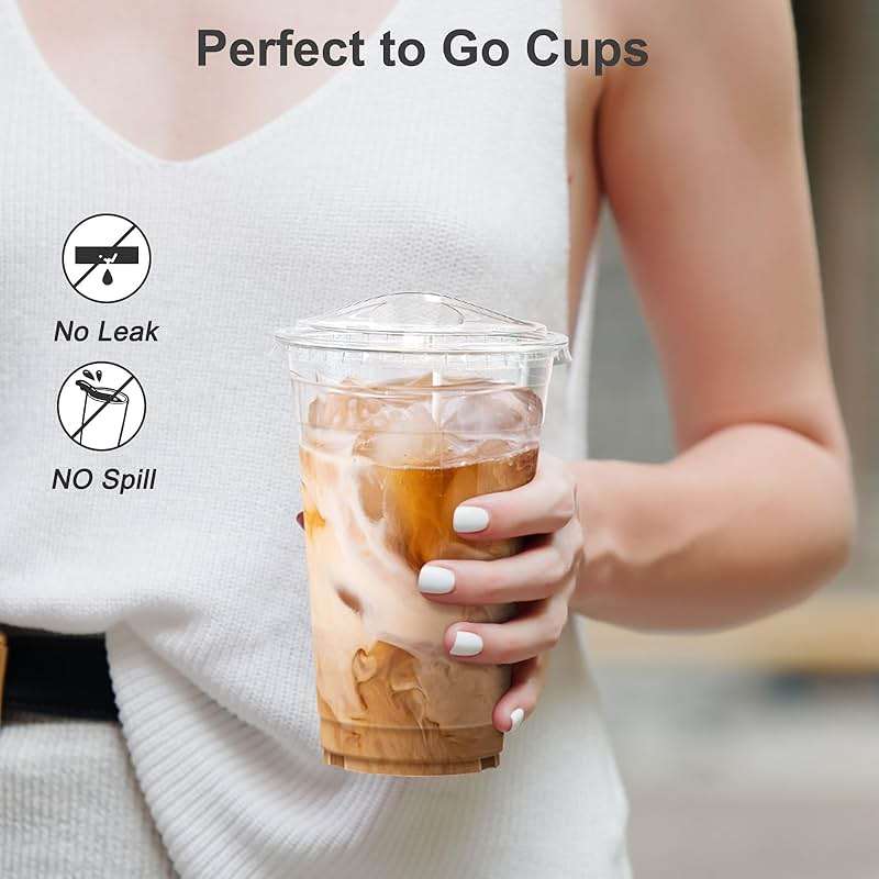 Dealusy 100 Pack - 20 oz Clear Plastic Cups with Lids, Sturdy & Food Safe Iced Coffee Cups with lids, Disposable Plastic Smoothie Cups for Cold Drinks, Sip Lids - Image 5