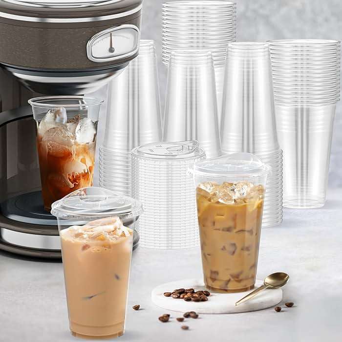 Dealusy 100 Pack - 20 oz Clear Plastic Cups with Lids, Sturdy & Food Safe Iced Coffee Cups with lids, Disposable Plastic Smoothie Cups for Cold Drinks, Sip Lids - Image 6