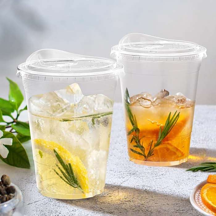 Dealusy 100 Pack - 16 oz Clear Plastic Cups with Lids, Sturdy & Food Safe Iced Coffee Cups with lids, Disposable Plastic Smoothie Cups for Cold Drinks, Sip Lids - Image 2