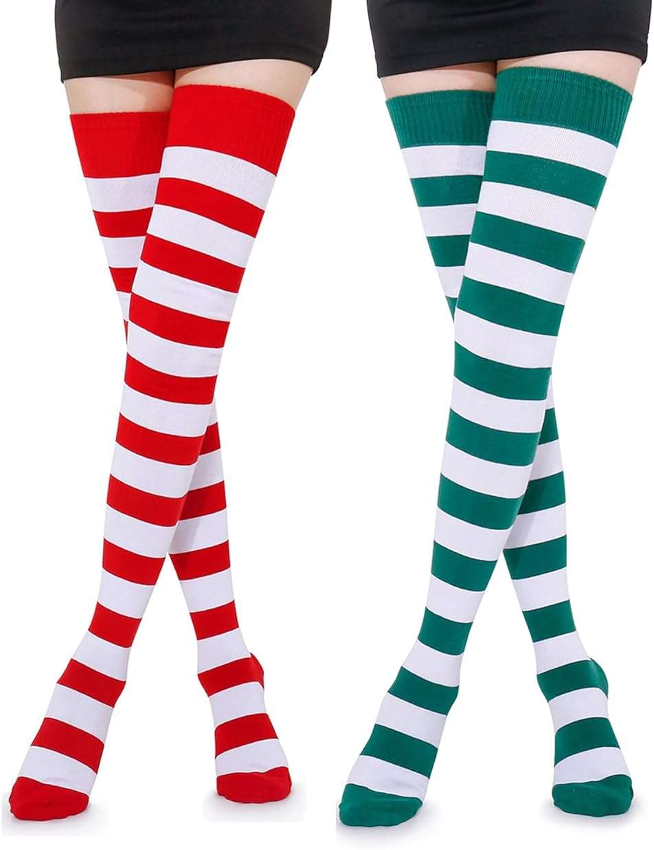Kayhoma Extra Long Cotton Stripe Thigh High Socks Over the Knee High Socks - Image 1