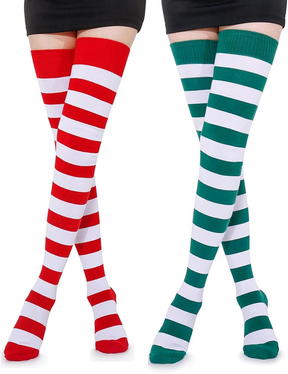 Kayhoma Extra Long Cotton Stripe Thigh High Socks Over the Knee High Socks - Product Image