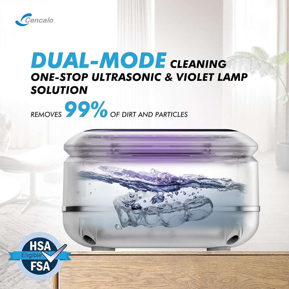 FSA HSA Eligible | 2-in-1 Ultrasonic & U-V Dental Cleaner, 42kHz Deep Cleaning Machine with Digital Timer, 180ml Pod for Retainers, Aligners, Mouth Guards | Viewing Port - Image 2