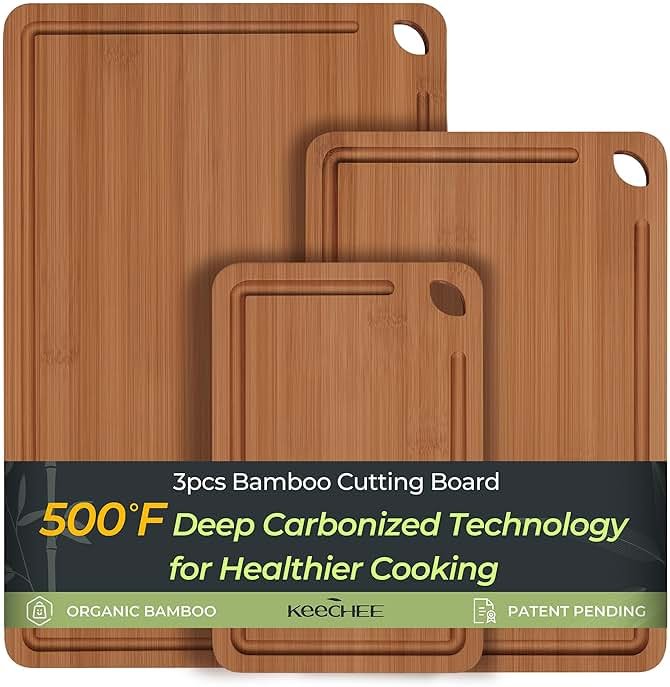 Keechee Bamboo Cutting Board, Durable Wood Cutting Boards for Kitchen with Deep Juice Grooves & Built-in Handles, Ideal Charcuterie & Chopping for Meat, Vegetables and Fruits Ideal Kitchen Gifts - Product Image