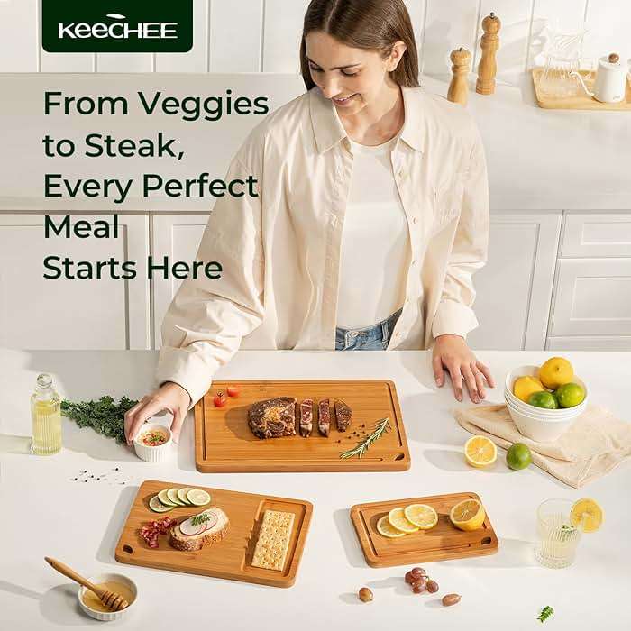 Keechee Bamboo Cutting Board, Durable Wood Cutting Boards for Kitchen with Deep Juice Grooves & Built-in Handles, Ideal Charcuterie & Chopping for Meat, Vegetables and Fruits Ideal Kitchen Gifts - Image 9