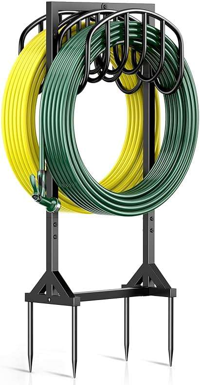 HeroicLion Garden Hose Holder Holds 2 x 151FT Hoses, Heavy-Duty Metal Freestanding Hose Stand Hanger with Stable Base, Rustproof Double Water Hose Holders for Outside Yard Lawn Farm, Black - Image 1