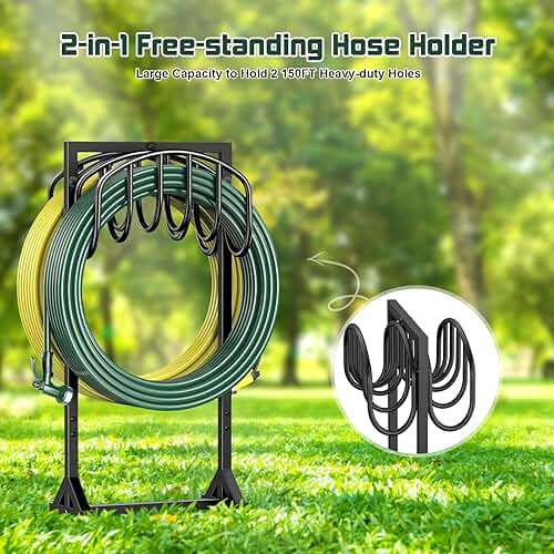 HeroicLion Garden Hose Holder Holds 2 x 151FT Hoses, Heavy-Duty Metal Freestanding Hose Stand Hanger with Stable Base, Rustproof Double Water Hose Holders for Outside Yard Lawn Farm, Black - Image 3