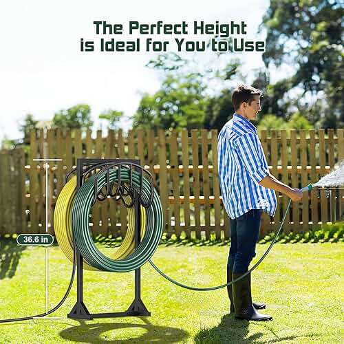 HeroicLion Garden Hose Holder Holds 2 x 151FT Hoses, Heavy-Duty Metal Freestanding Hose Stand Hanger with Stable Base, Rustproof Double Water Hose Holders for Outside Yard Lawn Farm, Black - Image 6