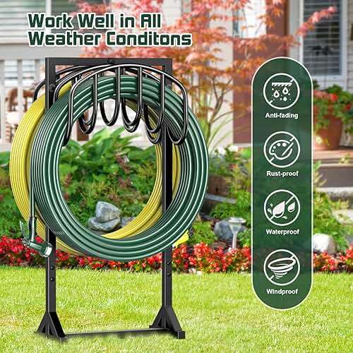 HeroicLion Garden Hose Holder Holds 2 x 151FT Hoses, Heavy-Duty Metal Freestanding Hose Stand Hanger with Stable Base, Rustproof Double Water Hose Holders for Outside Yard Lawn Farm, Black - Image 7
