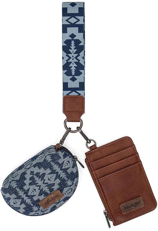 Wrangler Aztec Keychain Wristlet Wallets for Women Western Dual Pouch Wristlet Credit Card Holder Wallet with Zipper Pocket WG2212-W0051JN - Image 1