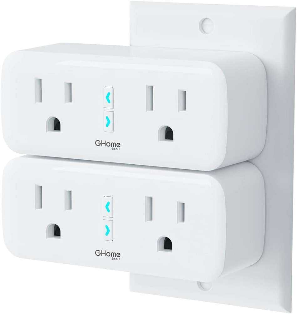 Dual Smart Plug 15A, GHome Smart Plugs Work with Alexa and Google Home, 2-in-1 Compact Smart Outlet Timer with APP Remote Control, 2.4GHz Wi-Fi Only, No Hub Required, FCC Listed, 2 Pack - Image 1