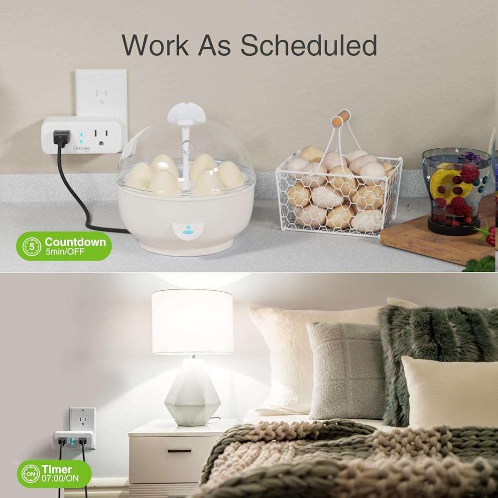 Dual Smart Plug 15A, GHome Smart Plugs Work with Alexa and Google Home, 2-in-1 Compact Smart Outlet Timer with APP Remote Control, 2.4GHz Wi-Fi Only, No Hub Required, FCC Listed, 2 Pack - Image 6