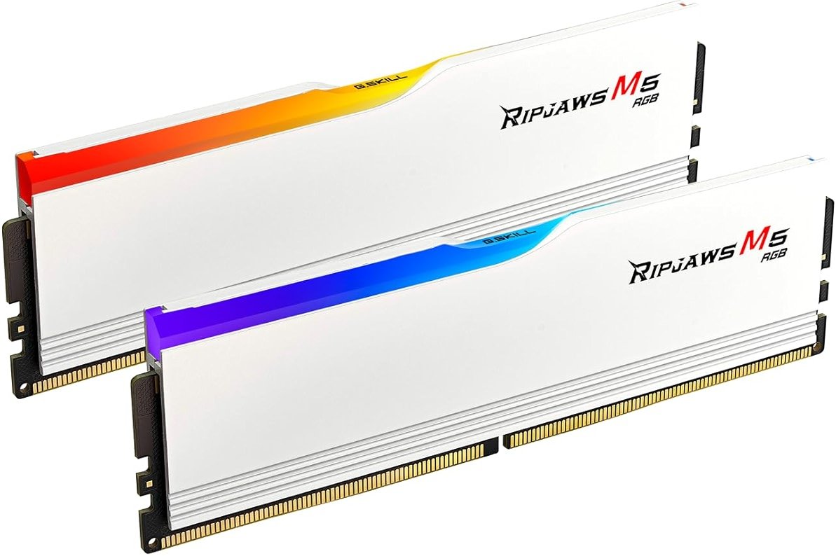 G.SKILL Ripjaws M5 RGB Series DDR5 RAM (Intel XMP 3.0) 32GB (2x16GB) 6400MT/s CL36-48-48-102 1.35V Desktop Computer Memory U-DIMM - Matte White (F5-6400J3648F16GX2-RM5RW) - Product Image