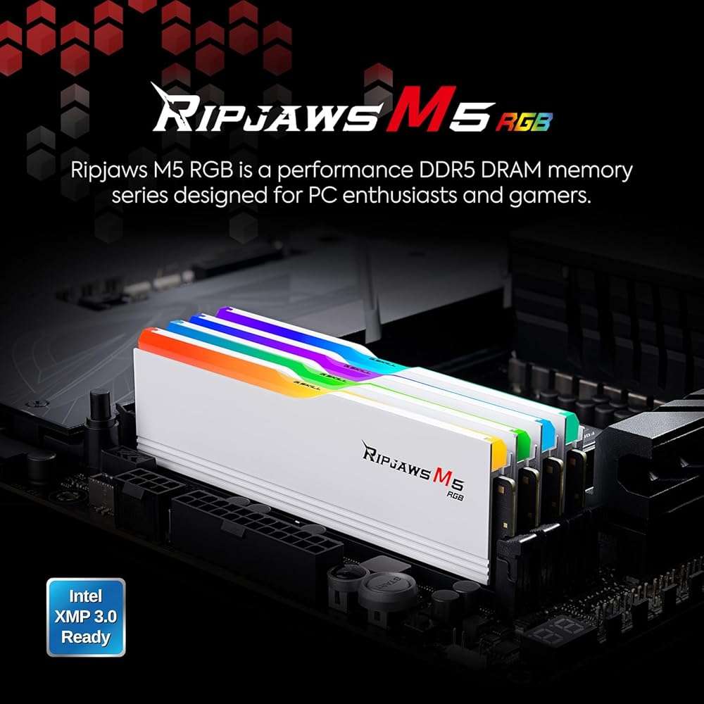 G.SKILL Ripjaws M5 RGB Series DDR5 RAM (Intel XMP 3.0) 32GB (2x16GB) 6400MT/s CL36-48-48-102 1.35V Desktop Computer Memory U-DIMM - Matte White (F5-6400J3648F16GX2-RM5RW) - Image 2