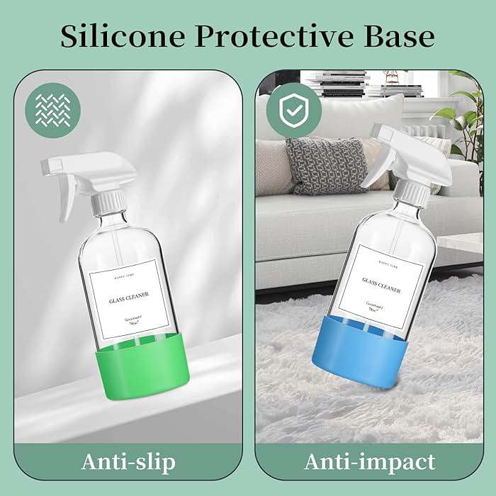 GIVAMEIHF 2 Pack Glass Spray Bottles with Silicone Sleeve,16oz Clear Glass Spray Bottles Refillable Empty Bottle with Adjustable Nozzle,Spray Bottle for Essential Oils,Cleaning Solutions,Pets,Hair - Image 5