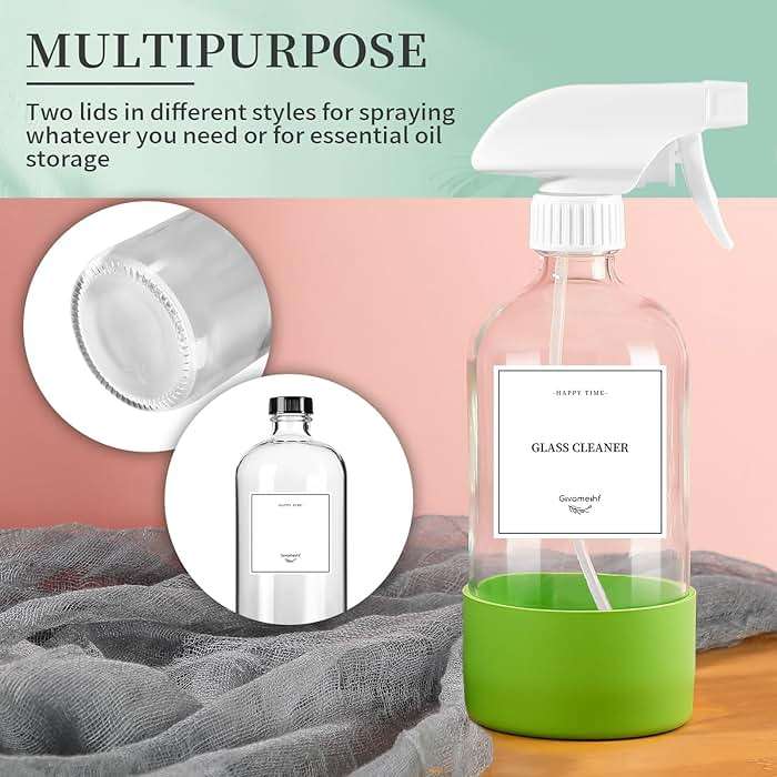 GIVAMEIHF 2 Pack Glass Spray Bottles with Silicone Sleeve,16oz Clear Glass Spray Bottles Refillable Empty Bottle with Adjustable Nozzle,Spray Bottle for Essential Oils,Cleaning Solutions,Pets,Hair - Image 6