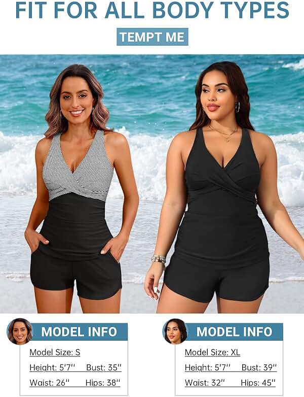Women Tankini Swimsuits with Shorts - Two Piece Tummy Control Bathing Suits Top with Two Pockets Bottom Swimwear - Image 5