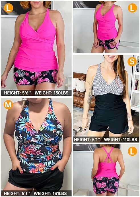 Women Tankini Swimsuits with Shorts - Two Piece Tummy Control Bathing Suits Top with Two Pockets Bottom Swimwear - Image 6