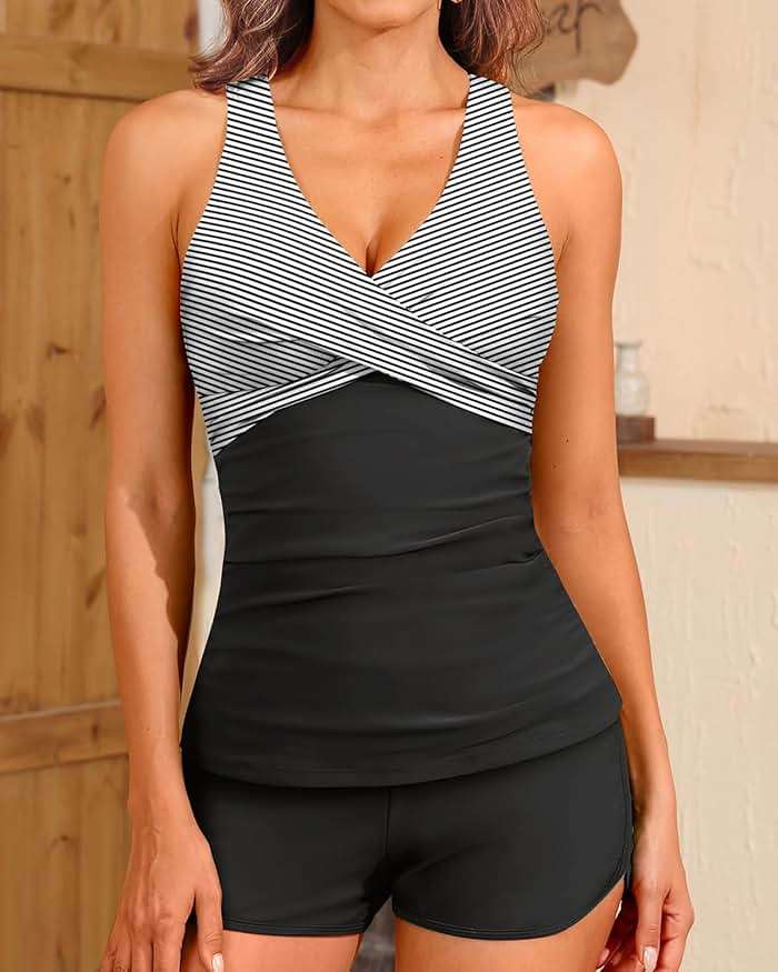 Women Tankini Swimsuits with Shorts - Two Piece Tummy Control Bathing Suits Top with Two Pockets Bottom Swimwear - Image 7