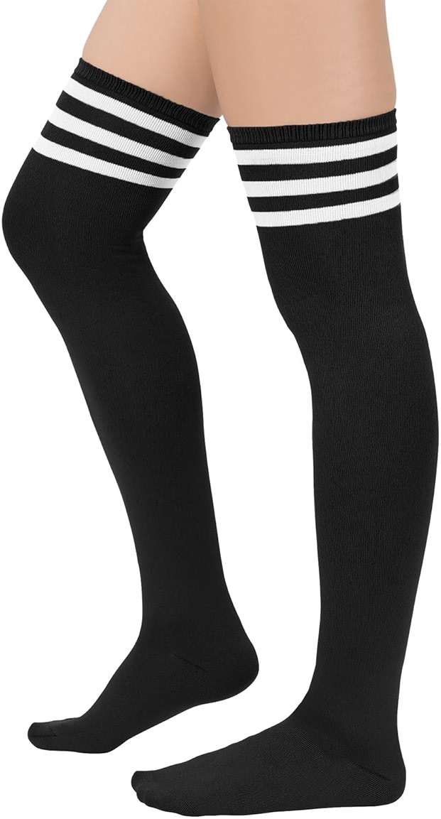 Century Star 3 Pairs Thigh High Socks for Women Over the Knee High Socks Triple Stripe Long Stockings Thigh Highs Leg Warmer - Image 2